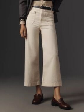 Anthropologie Maeve The Colette Cropped Wide-Leg Corduroy Pants Ivory 26 Petite